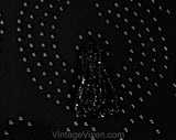 Large 1950s Black Cocktail Dress - Size 12 Marilyn Style Fitted Hourglass with Swag - Hand Strung Beaded Fringe - 50s NOS - Waist 31.5