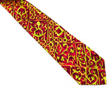 60s Christian Dior Tie - Mens 1960s Designer Necktie - Fine Maroon Chartreuse & Olive Silk - Tiki Primitive Print - Manhattan NY Men's Label