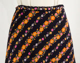 Size 10 Indigo Floral Skirt - 60s 70s Navy Flower Garlands A-Line - Cute & Casual - Pink Orange Purple Blue - Waist 22 to 30 - Small Medium
