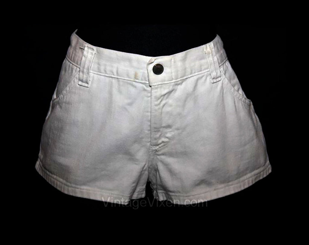 XS Shorts - Vintage 1970s White Denim Shortest Short Shorts - Ladies 2 - Girls 14 - 70s White Summer Hot Pants - Retro - Casual - 34580-1