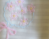 50s Baby Dress - Size 6 Months - 1950s White Cotton Frock - Antique Style Layette - Pink & Blue Flower Bouquet Embroidery - Hand Sewn Detail