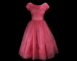 Size 4 Pink Pin-Up Dress - 1950s Cocktail Party Frock - 50s 60s Fit & Flare Cupcake Full Skirt - Bubble Gum Pink Silk Organza - Waist 25