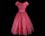 Size 4 Pink Pin-Up Dress - 1950s Cocktail Party Frock - 50s 60s Fit & Flare Cupcake Full Skirt - Bubble Gum Pink Silk Organza - Waist 25