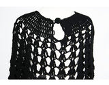 Bewitching Black Crochet Cape with Fringe - Any Size Small - Medium - Large - See Through - Hippie - Boho - 60s - Fall - Casual - 31199-1