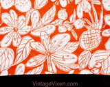 1960s Orange Cotton Canvas - Tropical Floral Fruit Novelty Print - 1.4 Yards x 51 Inches Wide - 60s Summer Tiki - Fresh Vintage Yardage