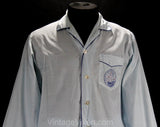 1960s Men's Pajama with Chinese Ship Embroidery - Size Medium - Mens PJ Shirt & Pant - Pale Blue 60s Lounge Wear - Junk Boat - 50194