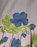 Size 4 Sun Dress - 1950s Halter Cotton Dress - Sweet 50s Blue & Green Sweet Pea Floral Pique - Full Skirt - Spring Summer - Waist 27.5