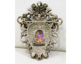 Regal Princess Brooch - Easter Egg Cabochon - Sarah Coventry - 1960s - Pink & Purple - Crest - Rhinestones - Converts to Pendant - 42600