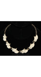 Elegant 1950s White Enameled Leaf Necklace & Bracelet - Spring White Enamel Jewelry Set - 50s Swing Style Rockabilly Demi Parure - 36450-1