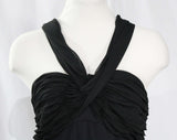 Size 8 Strapless Dress ca. 1990 by Sonia Rykiel - Black Crepe & Chiffon Cocktail with Convertible Neckline - Ruched Silk Bandeau - Bust 35