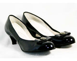 Size 5 Black Shoes - Modernist Femme 1950s Kitten Heels with Mirror Discs - 5AA Low Heels - Deadstock - Classic - Sophisticated - 40315-1