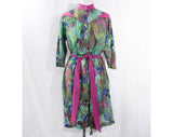 Size 8 Tropical Dress - Designer 80s Macaw Birds Novelty Print Cotton Gauze - Orchid Purple Sea Green - Resort Chic Louis Feraud - Waist 30