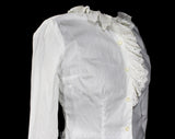 Size 12 1960s White Cotton Blouse with Frilly Eyelet Collar & Cuffs - Large Tailored 60s Summer Shirt with Antique Appeal - Bust 38.5