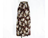 Size 6 Daisy Rayon Skirt - 1940s Inspired 1990s Brown & Blue Long Button Front A-Line - 90s Retro Wildflower Floral Design - Waist 24 to 26