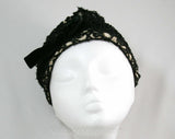 Couture Quality 1950s Hat - Black Beaded Soutache with Victorian Appeal - Velvet Ribbon - Illusion Lining - NWT Deadstock Toque Hat - 41307
