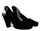 Size 6 1930s Black Shoes - Unworn Suede Peep Toe Pumps with Top Stitching - Beautiful Authentic 30s 40s High Heels - Chic NOS Deadstock