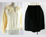 Size 12 Satin Black & White Two-Piece Dress - Poet Blouse with Mini Skirt - 80s Disco Glam - Blousy - Dramatic - Waist 24 to 30 - 42970