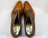 Size 9.5 Antique Style Shoes - Faux Alligator Caramel Brown Leather Heels - Bronze Gold Metallic Lace Up Oxford Pumps by Desiree - Point Toe