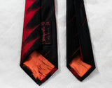 1950s Schiaparelli Red & Black Silk Tie - 1950s MCM Faux Torn Fabric Effect Trompe L'Oeil Necktie - Mid Century Modern 50's Designer Cravat