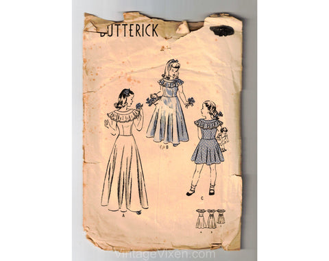 1930s 40s Girl's Dress Sewing Pattern - Child Size 8 Little Girls Party Frock - Long or Knee Length Circle Skirt - Chest 26 Butterick 4061