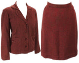 Size 10 Tweed Suit - 1950s Brick Red & Charcoal Gray Tailored Medium Jacket and Skirt - Maroon Checked Wool - Late 50s Early 60s - Waist 28