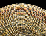 1930s 40s Korean Basket with Lid - Asian Tan Woven Reeds - Yin Yang Style Natural Vegetable Dyes - Eastern Round Container 9 1/2" Diameter