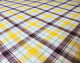 1960s Plaid Fabric - 4 Yards x 44 Inches Wide - 60s Cotton Blend Broadcloth - Yellow Brown Lime Green White Yardage - Wamsutta Spring