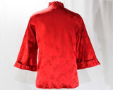 Medium 1940s Asian Jacket - Scarlet Red Silk Satin - 40s Far East Chic with Mandarin Collar - 3/4 Wide Sleeve - House of Ming - Bust 41
