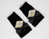 1950s Arm Warmers - Forest Green & Navy Wool Argyle Plaid Sleeve Gauntlets - Like Gloves Without Hands - Hand Knitted Authentic 50s Cuffs