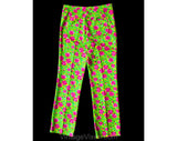 Lilly Pulitzer Pants - Size 10 Pink Roses Print - Green & Yellow Polyester Knit Preppie 70s Pant - 1970s Spring Novelty Print - Waist to 32