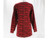 Size 2 Designer Mini Dress - Guy Laroche - 3 Piece Shirt, Jacket, & Mini Skirt - Edgy Red Black Primitive Wool Challis Ensemble - Hip 34