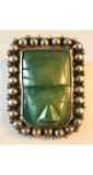 1940s Mexican Silver Jade Mask Pin - 40s Jewelry - Carved Green 1940's Brooch - Southwestern - Central American South America Mexico - 38450