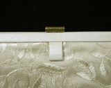 1950s White Summer Purse - Beautiful 50s Resort Chic Clutch Bag - 50s 60s Plastic over Embroidered Linen Handbag - Soure Bag NY - 49129