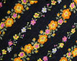 Size 10 Indigo Floral Skirt - 60s 70s Navy Flower Garlands A-Line - Cute & Casual - Pink Orange Purple Blue - Waist 22 to 30 - Small Medium