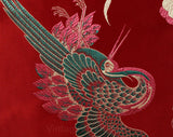 Chinese Silk Satin Wall Hanging - Vivid Scarlet Red & Pale Gold - Cranes Medallion Border Pattern Brocade From China - 57.5 x 81 Inches