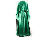 Size 10 Evening Gown - Emerald Green Satin Dress by Murray Arbeid - Designer to Princess Diana - Black Beadwork & Matching Wrap - Bust 37