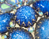 Stunning 1950s Juliana Brooch - Cinderella Blue Crackle Glass Easter Egg Cabochons & AB Rhinestones - 50s 60s Delizza and Elster Glamour Pin