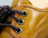 Size 7 1/2 Leather Shoes - Brown Sneaker Style 1960s Casual Shoes with Lace Up - Cute 60s Tan with Top Stitching & Lacing - 7.5 M Deadstock