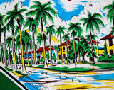 1950s Panama Souvenir Scarf - Tourist Map Central America - As Is 50s 60s Rayon Novelty Print - Glitter Applied Scenes - Red Blue Green