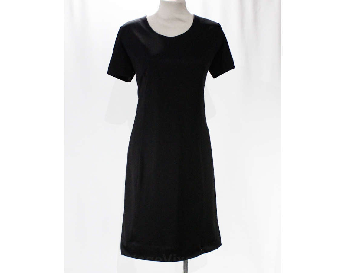 Size 12 Black Dress with Sleek Tailoring - 1960s Office Dress - 60s Sh Vintage Vixen Clothing Size 12 Black Dress with Sleek Tailoring - 1960s Office Dress - 60s Sh Vintage Vixen Clothing