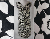 Size 8 60s Dress - Black & White Roses Cotton Dress - Summer 60's Sheath Dress - Sleeveless - Deadstock - Vine Like Floral - Bust 36 - 37479