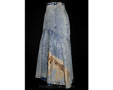 Bad Girl 1980s Stonewashed Denim Skirt with Leopard Pattern Mermaid Flare - Size 2 3 Waist 25 Hip 34 Small Punk Funky Artsy #40932-1