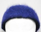 1960s Furry Angora Winter Hat - Fluffy Close-Fit Indigo Blue 60s Bowl Shape - Dark Sapphire Hand Knit - Fall Autumn Winter Cold Weather Cap