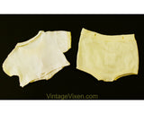 Toddler's 50s Outfit - Size 9 Months Yellow & White Cotton Top and Short Set - Gender Neutral 50s Baby Boy or Girl - Plastic Diaper Lining