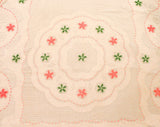 Full Size Fresh White Chenille Bedspread - 1950s Pink & Green Daisy Bedroom Linens - 50s Summer Cotton Double Bed Cover - 100 x 106 Inches