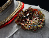 Size 6 1940s 50s Suit - Grey Wool Tailored Jacket & Skirt - Flax Braid and Red Fringe - Paisley Corsage and Matching Flash Lining - Waist 26