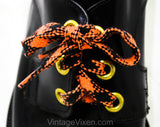 Size 9 Men's Dress Shoes - Funky 1960s 70s Black Mens Oxfords with Orange Shoe Laces - Never Worn In Original Box - 60s NOS Deadstock