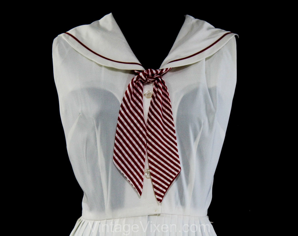 Size 4 1950s Sailor Dress - Small Nautical White Knit 50s 60s