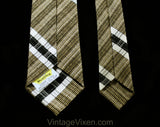 50s Men's Necktie - Deadstock 1950s Khaki Tan Black & White Skinny Tie - Beige Summer Plaid Cotton - Wembley Label - MCM Mid Century NWT NOS