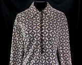 Size 10 Mod Mini Dress - Geometric 60s Sheath - Purple Amber & White Tile Print Long Sleeved Shirt-Dress - NOS 1960s Deadstock - Bust 38